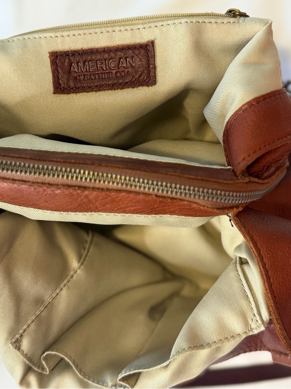 American Leather Cognac Pebbled Shoulder Tote - Picture 6 of 9